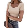Aottori Tshirt Donna Scollo Quadrato Maniche Corte Costine Maglia Estive Elasticizzato Maglietta Slim Fit Sexy Elegante Top Basic Tinta Unita Arancione XS