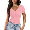 Gyabnw T Shirt Donna Scollo a V con Bottoni Maniche Corte