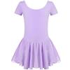 Untlet Abito da Ballo per Ragazze e Bambini - Manica Corta, Cotone, Body con Gonna Tutu - Viola, 130