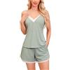 Sopesil Pigiami Corti da Donna Set di Cami da Donna Sexy PJ Senza Maniche Set di Cami con Collo a V Decorazione di Pizzo Top Pantaloncini Estate Pigiami da Notte,L,Verde