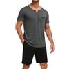 Terecey Pigiama Uomo Corto Set di Pigiama in Cotone Sleepwear Estate Due Pezzi con Top a Scollo a V e Shorts Unicolore con Tasche, Blu XL