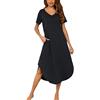 Nieery Camicia Notte Donna Cotone Maniche Corte Scollo a V Sciolto Fessura Elegante Abito Casual Lungo con Tasca