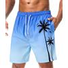Danfiki Pantaloncini da bagno da uomo a pantaloncino, da spiaggia, ad asciugatura rapida, con fodera in rete e tasche con cerniera, Albero di cocco sfumato blu, XXL