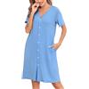 Vlazom Camicie da Notte da Donna Estiva Camicia da Notte con Bottoni a Maniche Corte Scollo a V S-XXL，Rosa Chiaro，XXL