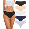VOENXE Perizoma da Donna Senza Cuciture A Vita Alta,Slip Tange Donna Brasiliana,Invisibili Microfibra Mutande,Biancheria Confezione String Thong,Seamless,Pacco da 5