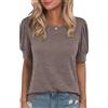 WNEEDU Magliette Donna Maniche Corte a Sbuffo Estive T Shirt Collo Rotondo Top Camicia Elegante Morbida Comodo Blusa Nero M