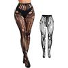 ohyeahlady Taglie Forti Collant a Rete Donna Strappato Fantasia Calze da Pesca Vita Alta in Pizzo Tihgts Incrociate Elastiche Fishnet Stockings Mesh Calzini Lingerie Intimo Curvy (Nero,L-XXL)