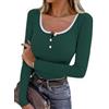 Wayleb Maglia Donna Manica Lunga Girocollo, Top Elegante e Leggero in Cotone, T-Shirt Comoda e Versatile per Tempo Libero, Verde 3XL