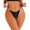 FULLJOYLOVE Perizoma in Pizzo per Donne Plus Size Naughty Tangas Knickers Waist Belt Drill Ladies Lace Underwear Sexy Stretchy Hollow Panties Briefs Nero