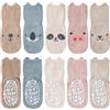 SockWaddles calzini antiscivolo bambino, 5 paia di calzini neonato in cotone traspirante con suola ABS, calze gattonanti per bambini e bambine con animali, 0-12 mesi