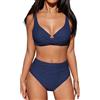 CUPSHE Bikini da donna, effetto avvolgente, con ferretto push up, mutande a vita alta, costume da bagno a 2 pezzi, moda mare, blu navy, XL