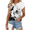 WNEEDU Maglietta Donna Manica Corta T-Shirt Scollo V Estiva Elegante Top Casual Camicia Maniche a Petalo Blusa Floreale Bianco Nero XXL