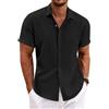 COOFANDY Camicia da Uomo a Maniche Corte in Lino Camicie Casual Camicia da Spiaggia Estiva Blu Intenso 4XL