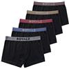 ROYALZ Pantaloncini Boxer 5 Confezioni Lifestyle per Uomo Mutande Classico, 5 Set (95% Cotone / 5% Spandex), Colore:Set 034 (Paco da 5 - Multicolore), Dimensione:M