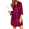 Vlazom Camicia da Notte Donna Raso con Bottoni a Maniche Lunga Camicione Invernale Elegante，Rosa Scuro，S