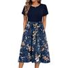 Zeagoo Abiti Estivi da Donna Scollo Rotondo Casual Vestiti Midi Vestito Elegante Manica Corta Floreale Vestito Vita Alta Abito con Tasche FloralC XL