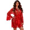 ohyeahlady Vestaglia Kimono Donna Curvy Pizzo Set Camicia da Notte con G-String Pigiama Corto Cardigan Bikini Accappatoio Elegante Lace Intimo Taglie Forti Costume da Bagno con Cintura Blu,5XL-6XL