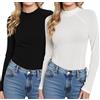 Terecey Maglia Termica Donna Mezza Collo Alto Maglietta Donna Maniche Lunghe in Cotone Elasticizzato Top Donna Caldo Morbido di Base per Autunno e Inverno