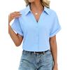 HEEKPEK Camicia Donna Estiva Camicetta Manica Corta Elegante Blusa Scollo a V Top Maniche a Pipistrello con Bottoni Maglietta Classico Tinta Unita Moda Casual Lavoro Shirt (Azzurro, XXL)