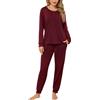 Sopesil Pigiama Donna Invernale Cotone Lungo Pigiami Due Pezzi da Donna Manica Lunga con Bottoni Set Pigiama Caldo con Tasche per la Notte Autunno Inverno Bordeaux,S