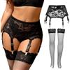 comeondear Reggicalze Donna Hot Completo Taglie Forti Sexy Pizzo con Calze a Rete Autoreggenti Vita Alta Giarrettiera Trasparente con 6 Clip Regolabili Lingerie Curvy Intimo Nero,3XL-4XL