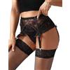 ohyeahlady Reggicalze Donna Curvy Pizzo Con Clip Regolabili Guepiere a Vita Alta Giarrettiere Elastica per Calze Autoreggenti Intimo Taglie Forti Elegante Garter Belt Lingerie Nero,XS-S