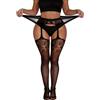 comeondear Calze a Rete Donna Taglie Forti Collant Sexy con Bretelle Pizzo Reggicalze Vita Alta Giarrettiera Calze Autoreggenti da Donna Sexy Lingerie Biancheria Intima Underwear Nero,3XL-5XL