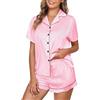 Yuson Girl Pigiama Donna Due Pezzi in Satin Pigiama Estivo Maniche Corte con Top a Collo V e Short Elasticizzato Loungewear Comodo e Elegante con Bottoni sul Bavero(Bianco, XL)