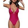 CUPSHE - Costume da bagno da donna con scollo a V profondo scollo a schiena incrociata, modellante, costume da bagno intero, rosso rose, XL