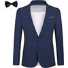 YFFUSHI Blazer da Uomo con Papillon Giacca da Abito Slim Fit con 1 Bottone Elegante Formale da Lavoro, Blu, M