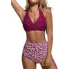 CUPSHE - Bikini da donna, con scollo a V, stile neckholder, effetto avvolgente, a vita alta, con motivo floreale, 2 pezzi, S