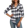 Zeagoo Camicie da Donna Quadri Maniche Lunghe Scollo a V Top a Elegante Tunica Camicetta Casual Classica Bottoni Shirt Nero Bianco L