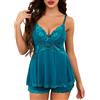 Lovasy Pigiama Estivo Donna in Pizzo Sexy Pigiami Set Corta Canotta Scollo a V e Senza Maniche 2 Pezzi Pigiama da Casa Leggero e Pantaloncini,A-Blu,XL
