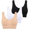 Boolavard 3 Pezzi/Set Reggiseni Senza Cuciture per Donna Reggiseno Senza Ferretto Crop Top Morbido Canotta Sportiva Reggiseno (IT, Testo, L, Regular, Regular, Beige Bianco Nero)