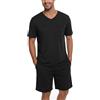Ekouaer Pigiama Uomo Estivo Leggero Corto Completo Casual Manica Corta T-Shirt Scollo a V e Pantaloncini a Quadri Nero L