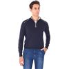 Ciabalù Cardigan Uomo Invernale in Lana e Cotone con Cerniera Maglione Mezza Zip Morbido e Caldo (IT, Testo, XL, Regular, Regular, Blu)