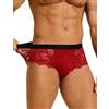 ohyeahlady Boxer Uomo in Pizzo Rete Trasparente Mutande Sexy a Vita Larga Elasticizzata Intimo Uomo Slip Biancheria Intima Pantaloncino Trunks Boxershorts Underwear M,Rosso