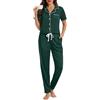 Lovasy Pigiama Cotone Donna Estivo Set Pigiami Due Pezzi Top a Maniche Corte e Pantaloni Leggero Pigiama Bottoni sul Davanti con Tasche,A-Verde Scuro,L