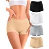 Briyat Boxer Mutande Donna in Cotone Bassa Vita Senza Cuciture Traspiranti Comode per Uso Quotidiano e Sport,Nero*4,M