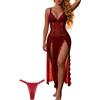 ohyeahlady Vestiti Estivi Donna con Pizzo Lunghi Taglie Forti Abito Lungo Pizzo a Rete da Festa Vestito Estivo Curvy Elasticizzato Cocktail Camicia da Notte Senza Maniche Pigiama Sleepwear Nero,XL