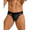 ohyeahlady Tanga Uomo in Pelle PU Vita Bassa Slip Taglie Forti Traspiranti Perizoma Elasticizzato Aderente Intimo Curvy Mutande Divertenti Elastici Thong T-Back Mankini Briefs Underwear Nero,L