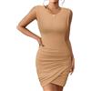 Zeagoo Vestito Senza Maniche Donna Sexy Bodycon Mini Abito Estivo Elegante Girocollo Corto Vestiti Curvy Tinta Unita Caramello S