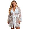 comeondear Completi Intimi Sexy Donna Pizzo Taglie Forti Lingerie Scollo a V Babydoll con Perizoma Kimono con Cintura Accappatoio a Maniche Lunghe Vestaglie Corta da Notte Pigiama Nero,M-L