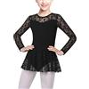 Sunny Fashion Ragazza Vestito da Balletto Leotard Bambina Nero Pizzo Manica Lunga Balletto Danza Ginnastica 9-10 Anni