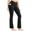 Yogaration Pantaloni a Zampa Donna Vita Alta, Modellanti Yoga Fitness, Tessuto Morbido Traspirante, Nero, S