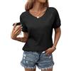 Zeagoo Maglietta da donna a maniche corte con scollo a V, top basic, casual, estiva, in pizzo, Nero , M