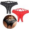 comeondear Perizoma Donna Seducente Hot Aperta Mutandine Taglie Forti Pizzo Mutande a Vita Bassa Slip Brasiliana String Tanga Intimo Lingerie Elasticizzate Pacco da 2 2-Nero+Rosso,L