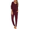 Sopesil Pigiama Donna Inverno Lungo in Cotone Set Pigiama Manica Lunga 2 Pezzi Caldo Morbido Abbigliamento da Notte Coulisse Elastica Sleepwear