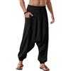 Runcati Pantaloni da Uomo in Cotone Harem Baggy Hippie Casual Lino Yoga Pantaloni da Spiaggia con Apertura Profonda, Nero, L