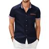 COOFANDY Camicia Uomo Manica Corta Jeans, Camicie Slim Fit Estiva in Cotone, Camicia Elegante Casual Ufficio con Colletto a Quadri Blu Navy-B L